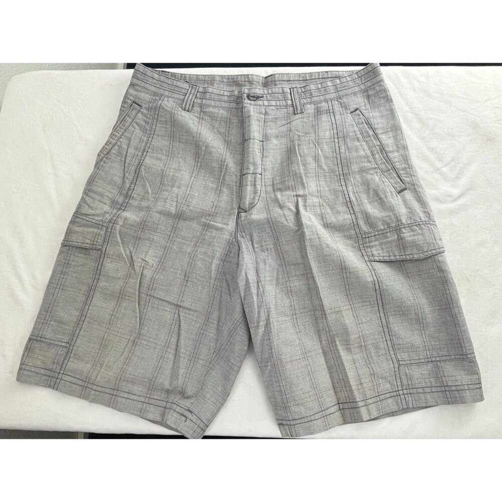 Cubavera Men's Plaid Walking Cargo Shorts Gray Flat-Front Casual Pockets 34